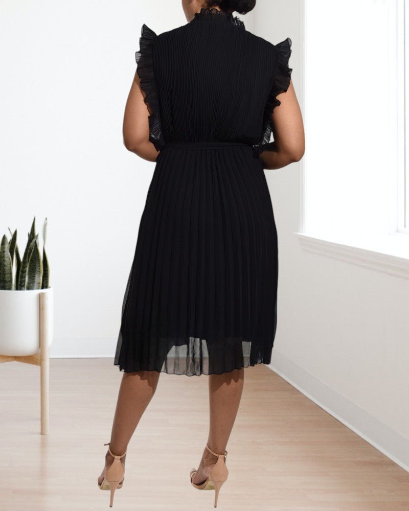 Ladies Black Vintage Chiffon Pleated Dress - StylePhase SA