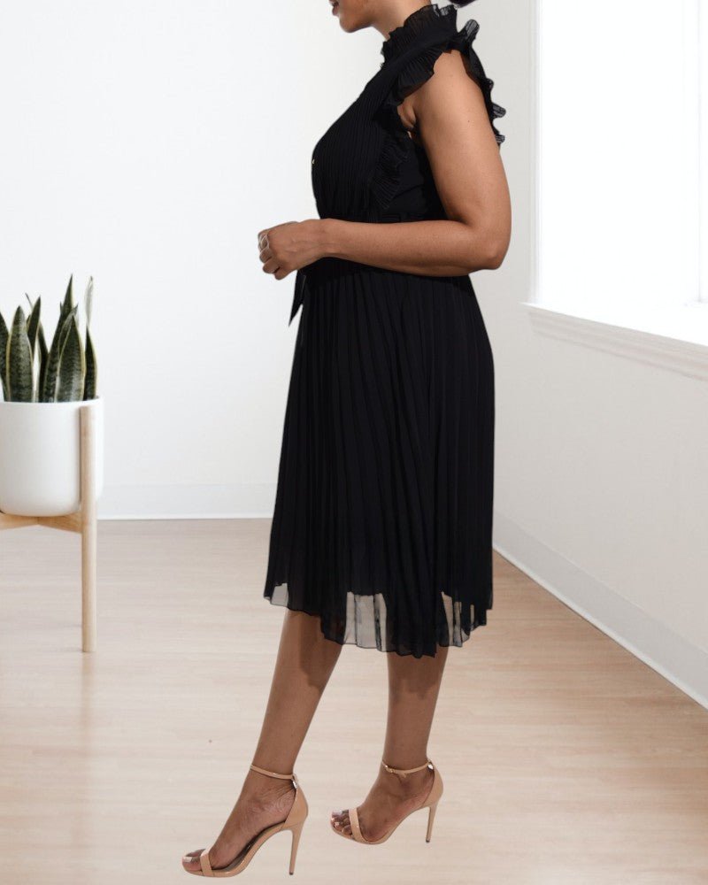 Ladies Black Vintage Chiffon Pleated Dress - StylePhase SA