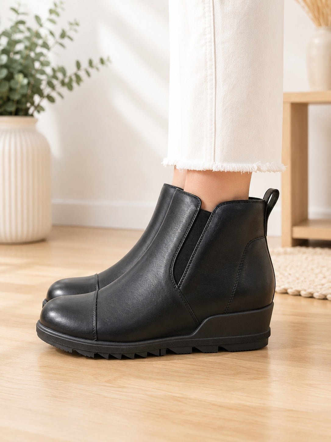 Ladies Black Wedge Chelsea Ankle Boots - StylePhase SA