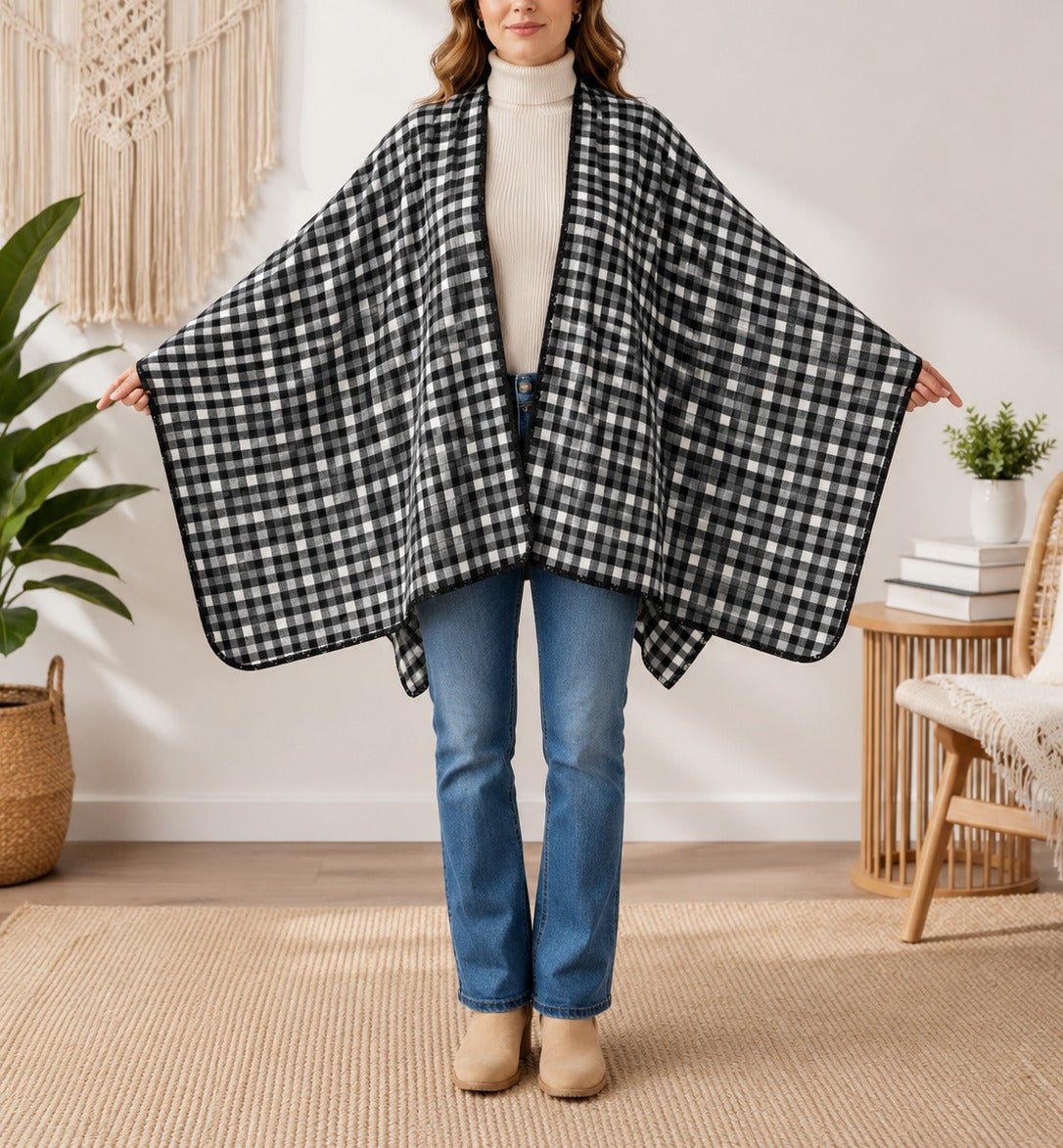 Ladies Black & White Open Front Shawl - StylePhase SA