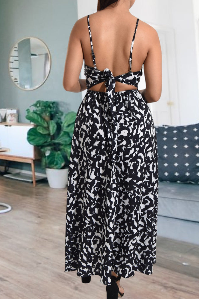 Ladies Black / White Tie Back Maxi Dress - StylePhase SA