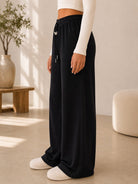 Ladies Black Wide Leg Drawstring Knit Pants - StylePhase SA