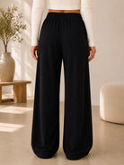 Ladies Black Wide Leg Drawstring Knit Pants - StylePhase SA