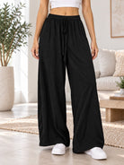 Ladies Black Wide Leg Drawstring Pocket Pants - StylePhase SA