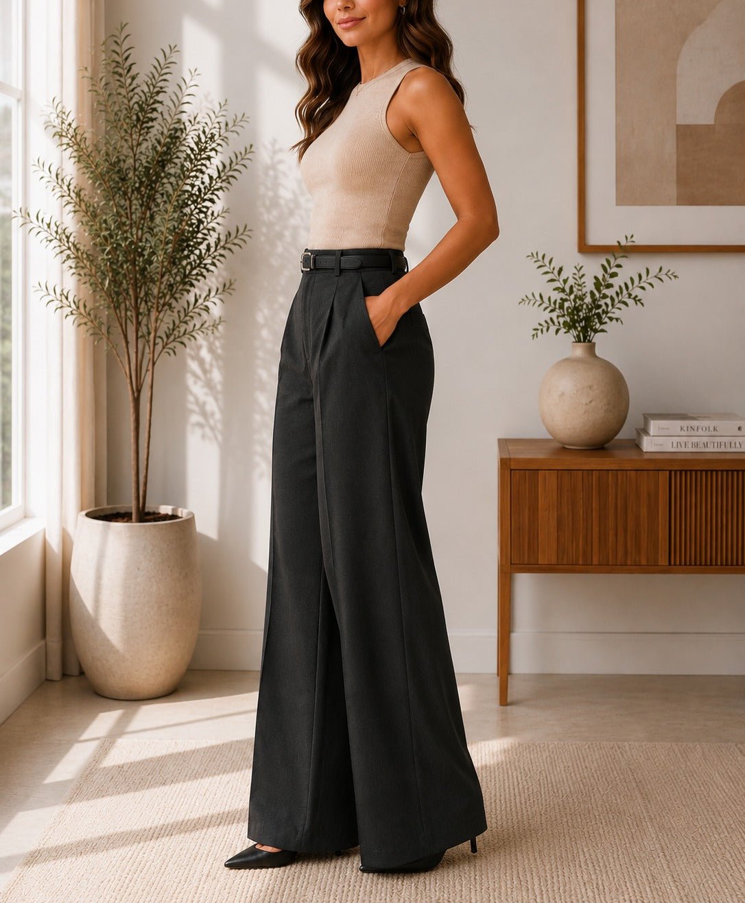 Ladies Black Wide Leg Pocket Pants - StylePhase SA