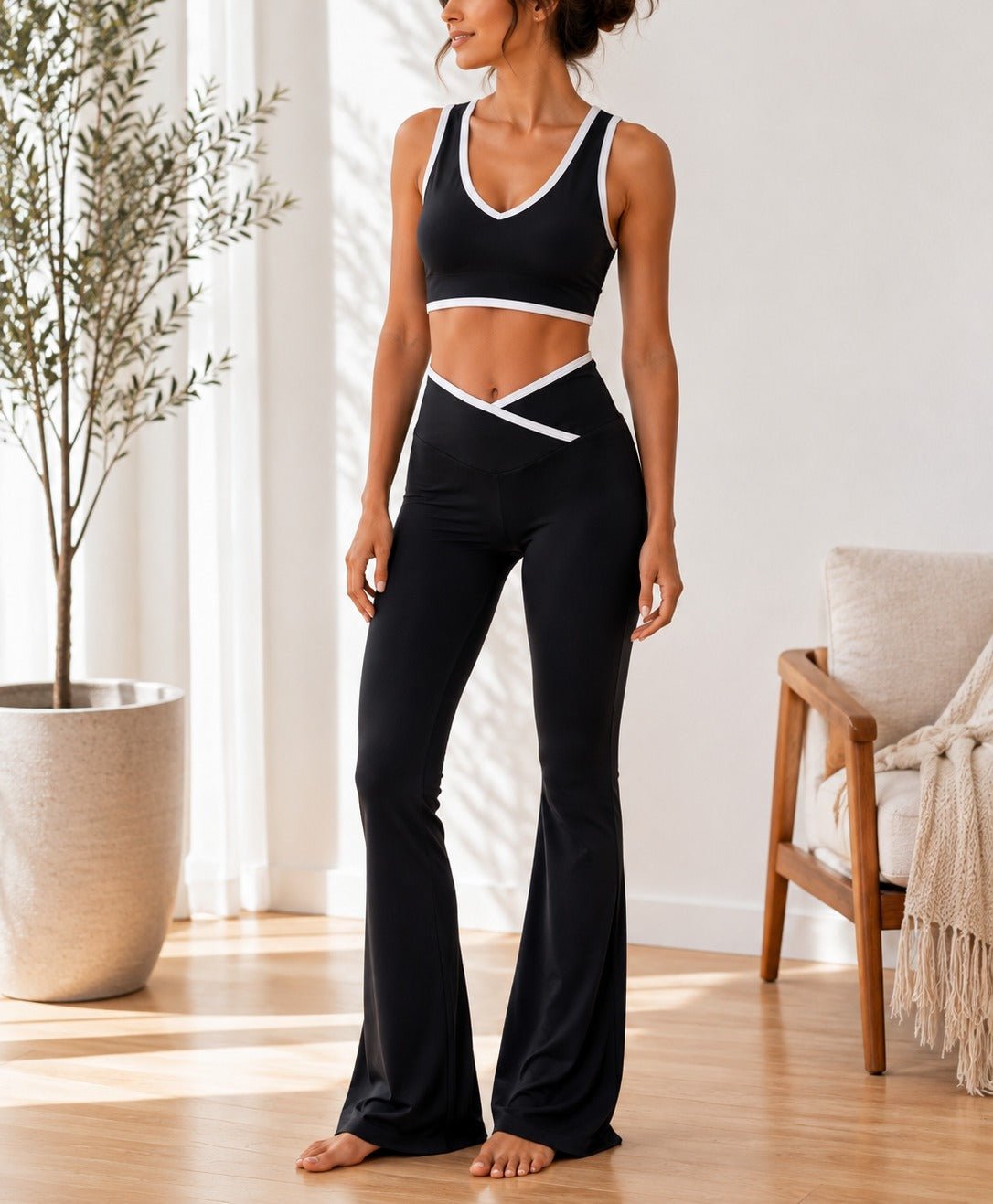 Ladies Black Wide Leg Two-Piece Activewear Set - StylePhase SA