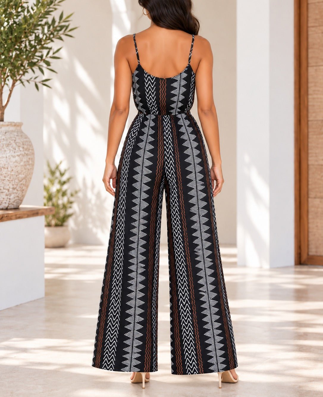 Ladies Black Zig Zag Strappy Jumpsuit - StylePhase SA
