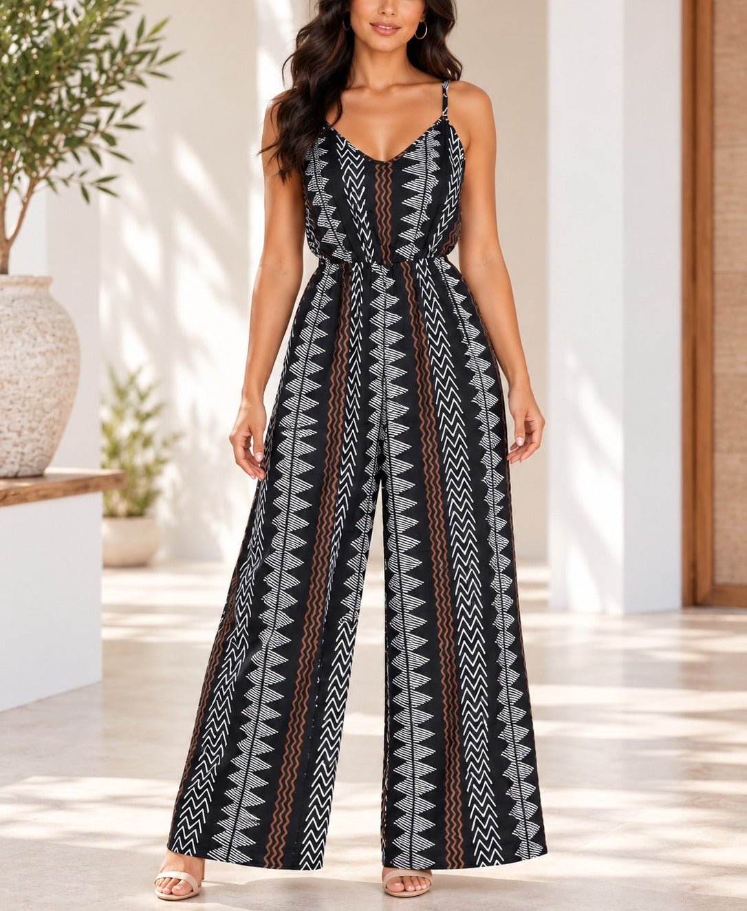 Ladies Black Zig Zag Strappy Jumpsuit - StylePhase SA
