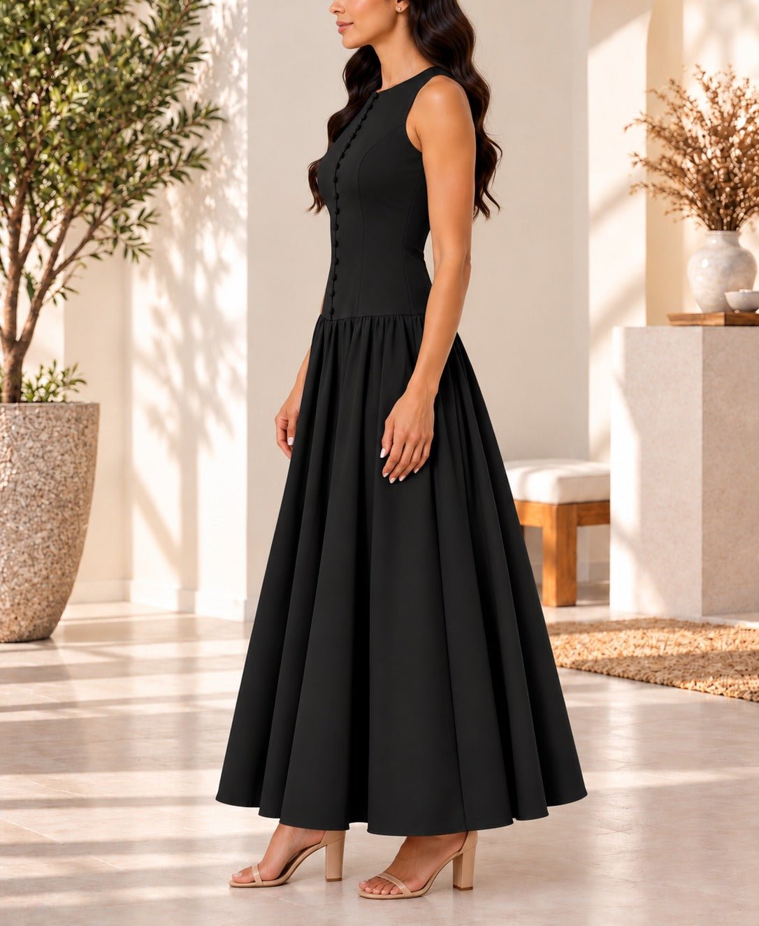 Ladies Black Zip Back Button Front Dress - StylePhase SA