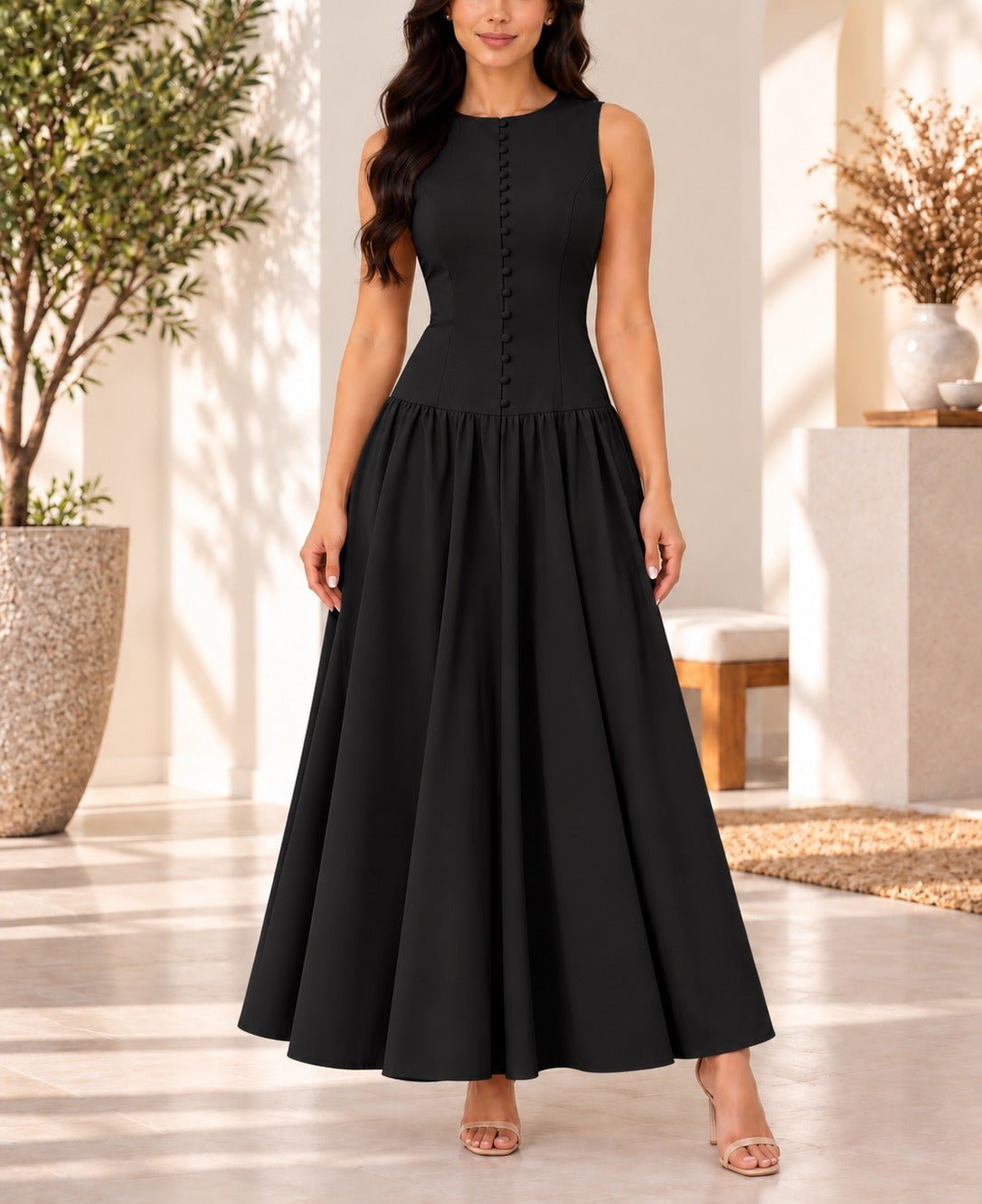 Ladies Black Zip Back Button Front Dress - StylePhase SA