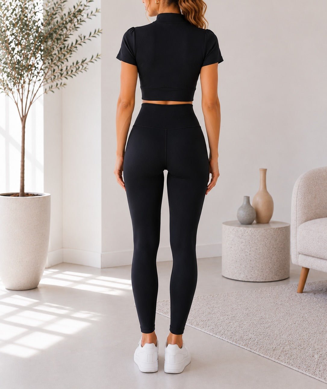 Ladies Black Zip Up Two-Piece Activewear Set - StylePhase SA