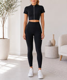 Ladies Black Zip Up Two-Piece Activewear Set - StylePhase SA