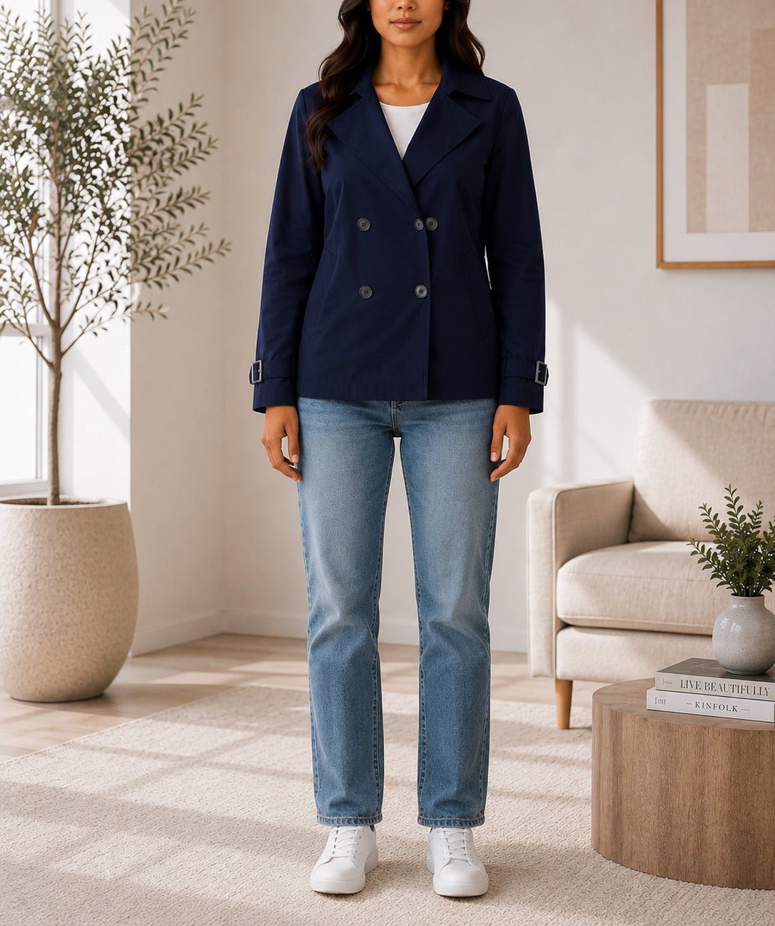Ladies Blazer Lined Coat - Navy - StylePhase SA
