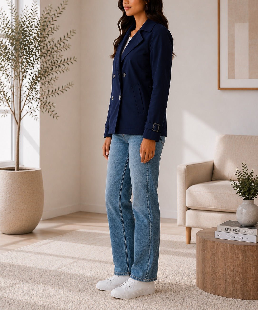 Ladies Blazer Lined Coat - Navy - StylePhase SA