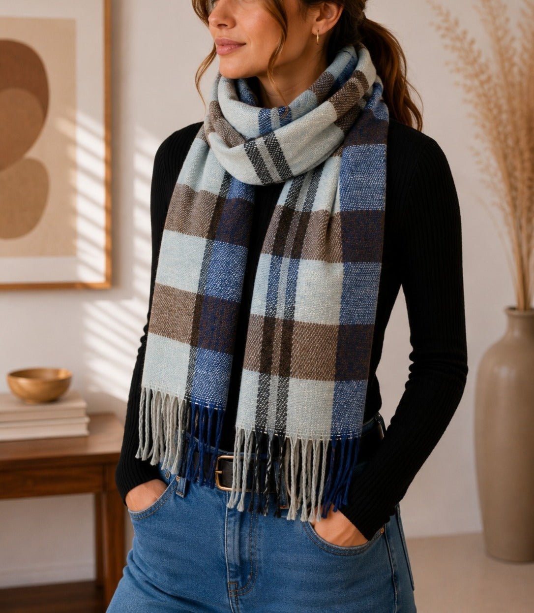Ladies Blue And Beige Winter Scarf - StylePhase SA