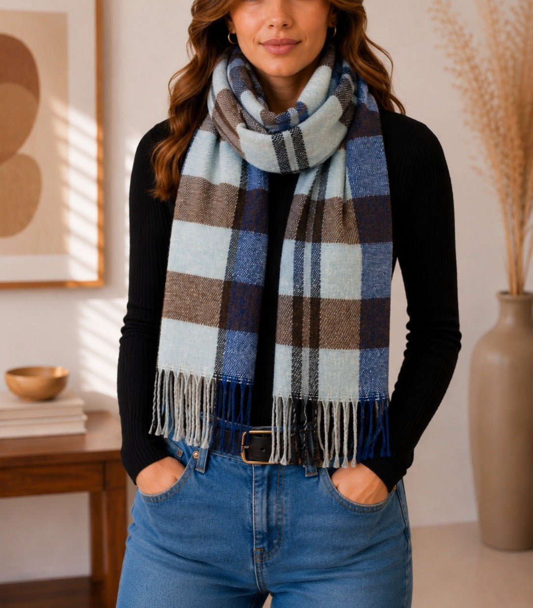 Ladies Blue And Beige Winter Scarf - StylePhase SA
