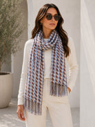 Ladies Blue And Brown Houndstooth Scarf - StylePhase SA