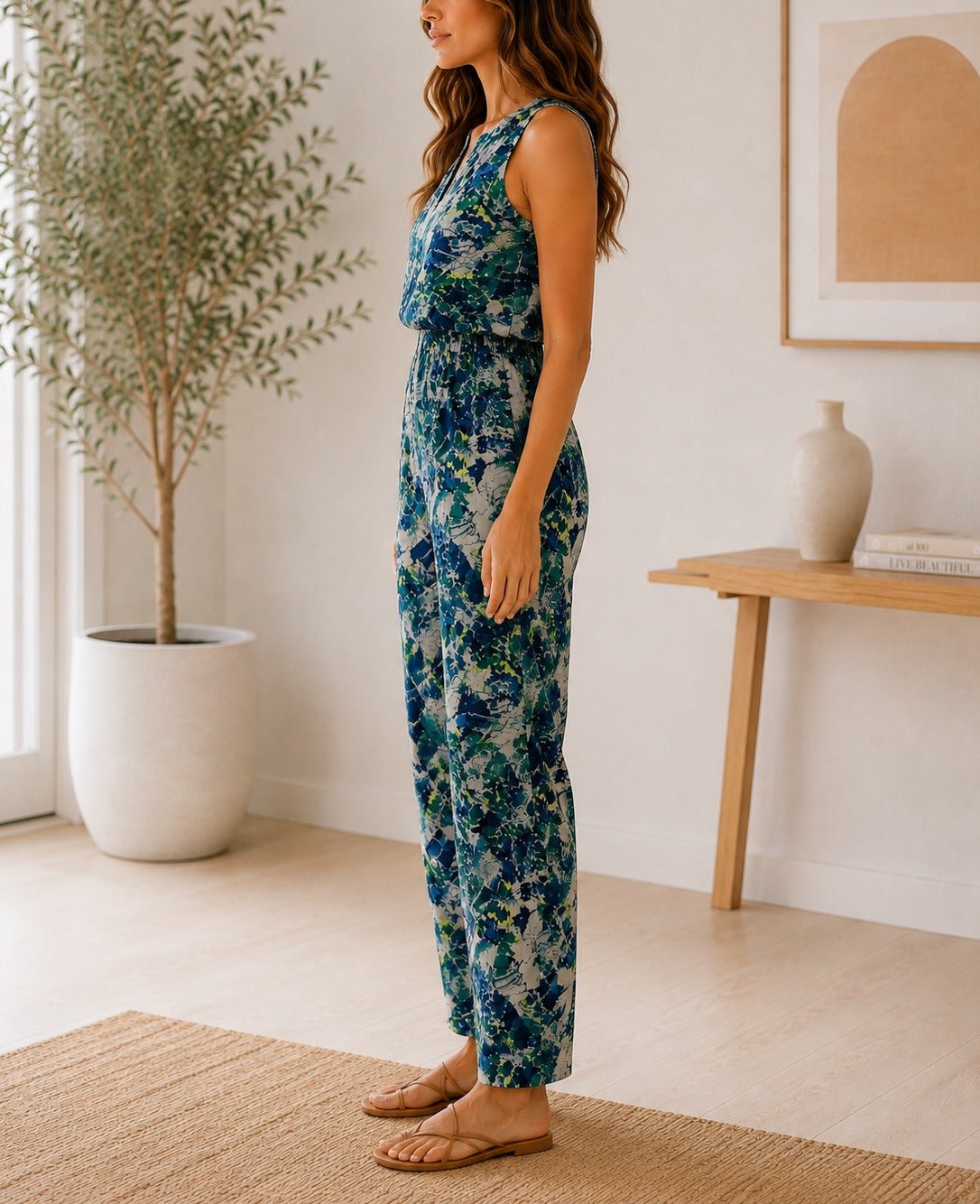 Ladies Blue And Green Abstract Floral Jumpsuit - StylePhase SA