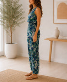 Ladies Blue And Green Abstract Floral Jumpsuit - StylePhase SA