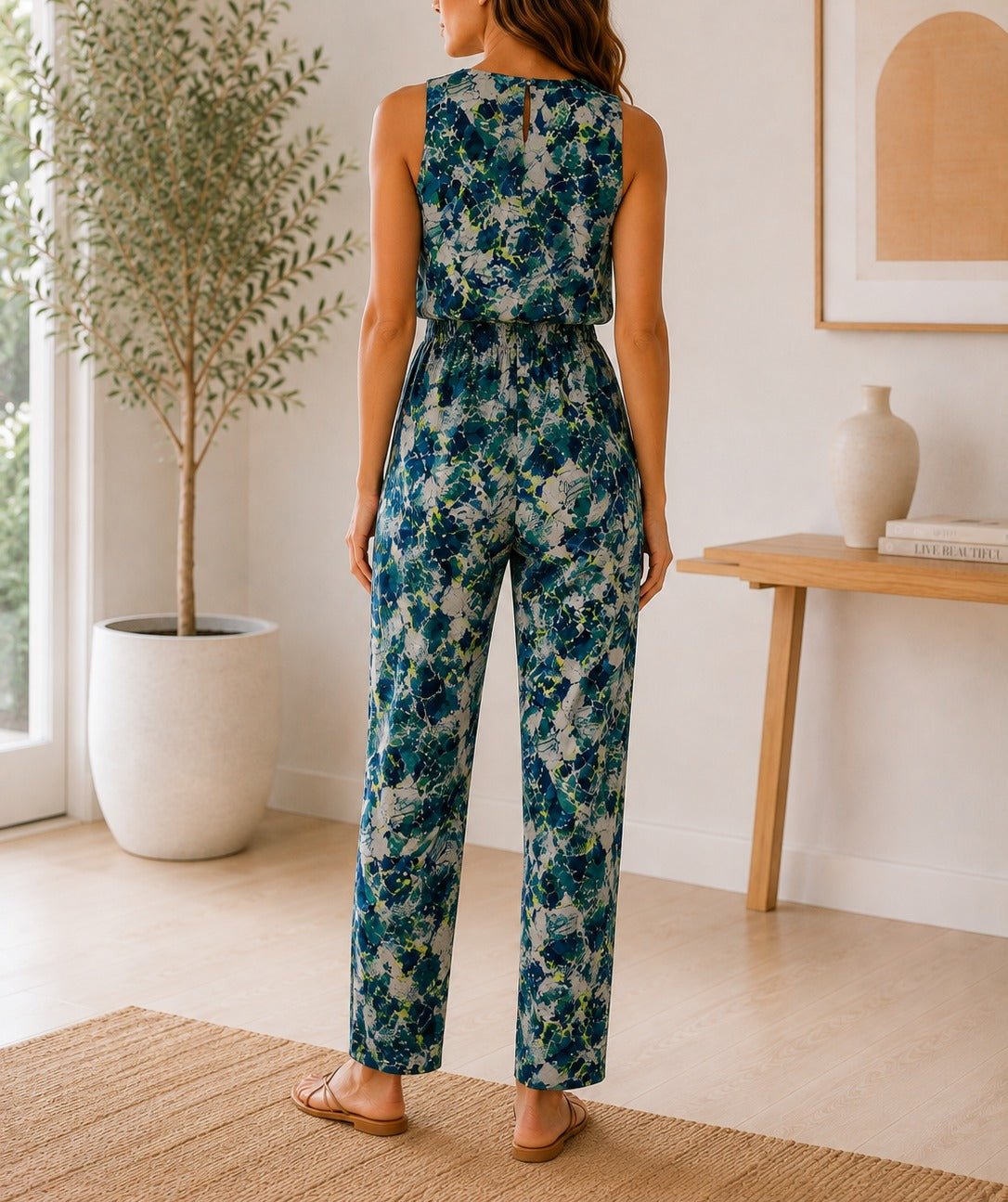 Ladies Blue And Green Abstract Floral Jumpsuit - StylePhase SA