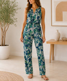 Ladies Blue And Green Abstract Floral Jumpsuit - StylePhase SA