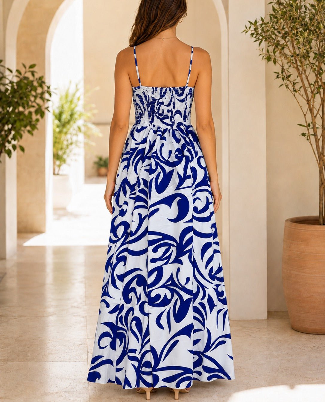 Ladies Blue And White Patterned Maxi Dress - StylePhase SA