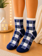 Ladies Blue And White Plaid Thermal Slipper Socks - StylePhase SA