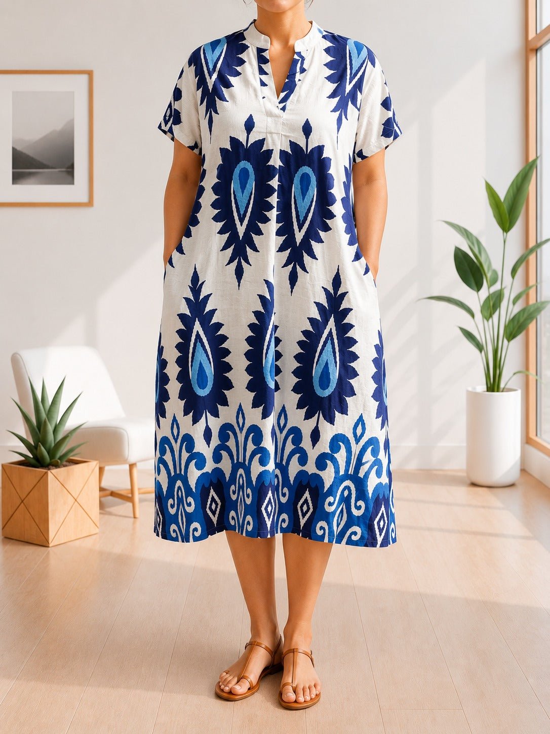 Ladies Blue And White Printed Tunic Dress - StylePhase SA