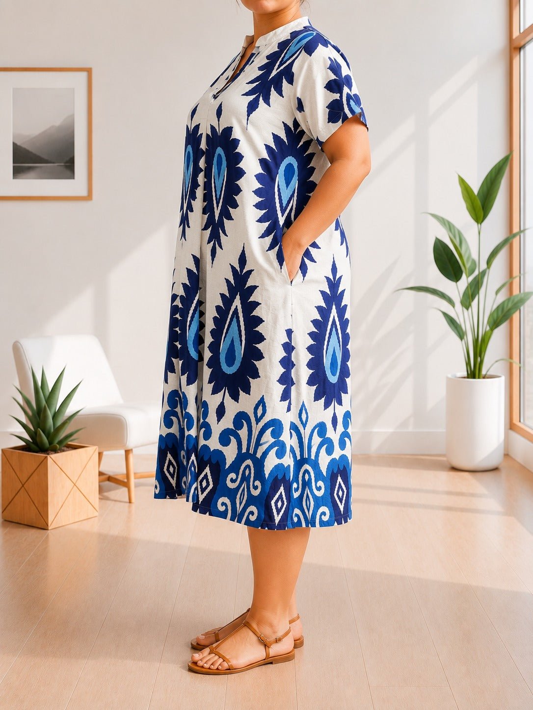Ladies Blue And White Printed Tunic Dress - StylePhase SA