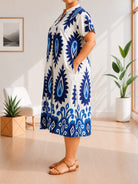 Ladies Blue And White Printed Tunic Dress - StylePhase SA