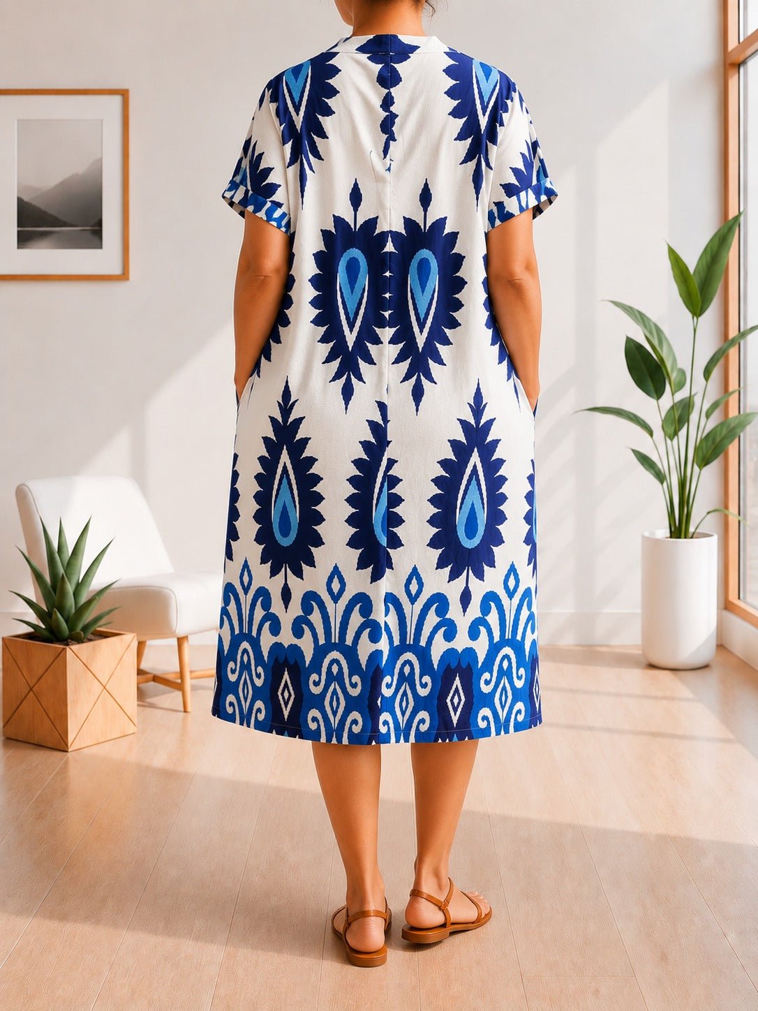 Ladies Blue And White Printed Tunic Dress - StylePhase SA