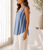 Ladies Blue And White Striped V-neck Top - StylePhase SA