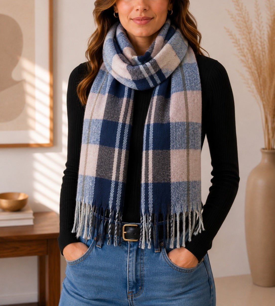 Ladies Blue, Brown Stripe Winter Scarf - StylePhase SA