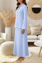 Ladies Blue Button Front Two Piece Set - StylePhase SA
