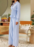 Ladies Blue Button Ruffel Two Piece Set - StylePhase SA