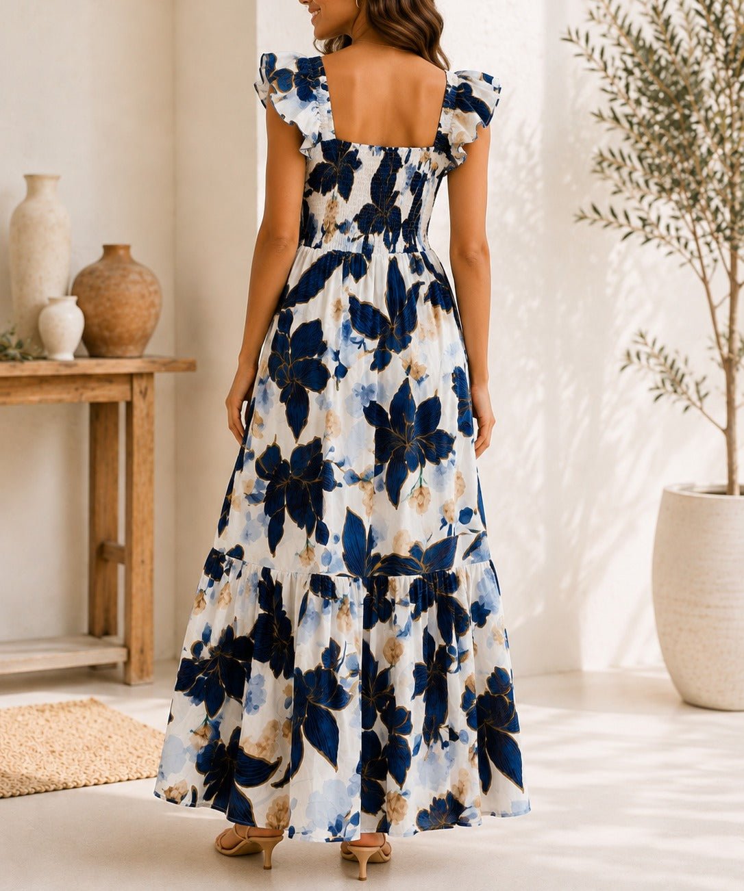 Ladies Blue Cap Sleeve Floral Dress - StylePhase SA