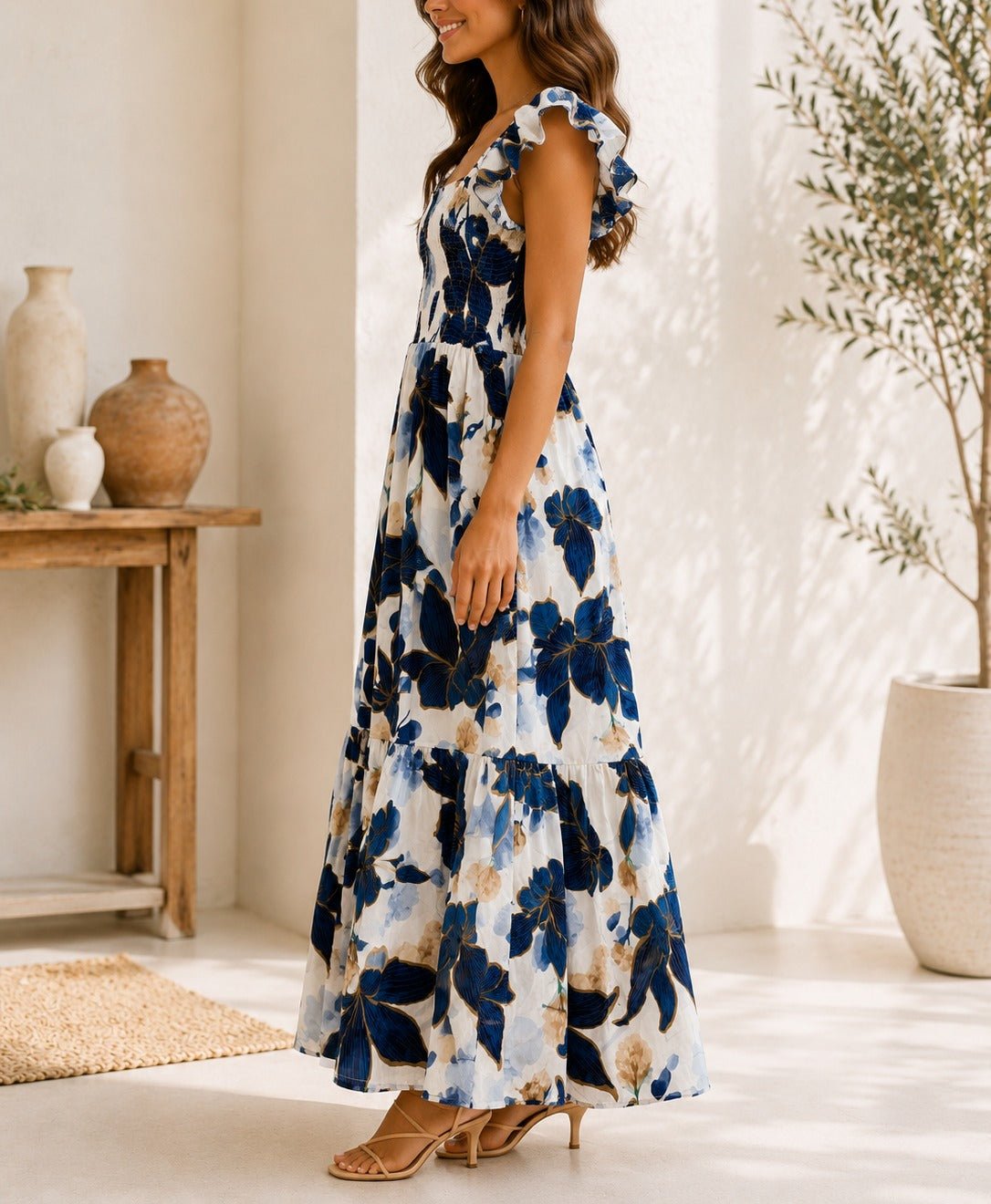 Ladies Blue Cap Sleeve Floral Dress - StylePhase SA