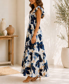 Ladies Blue Cap Sleeve Floral Dress - StylePhase SA
