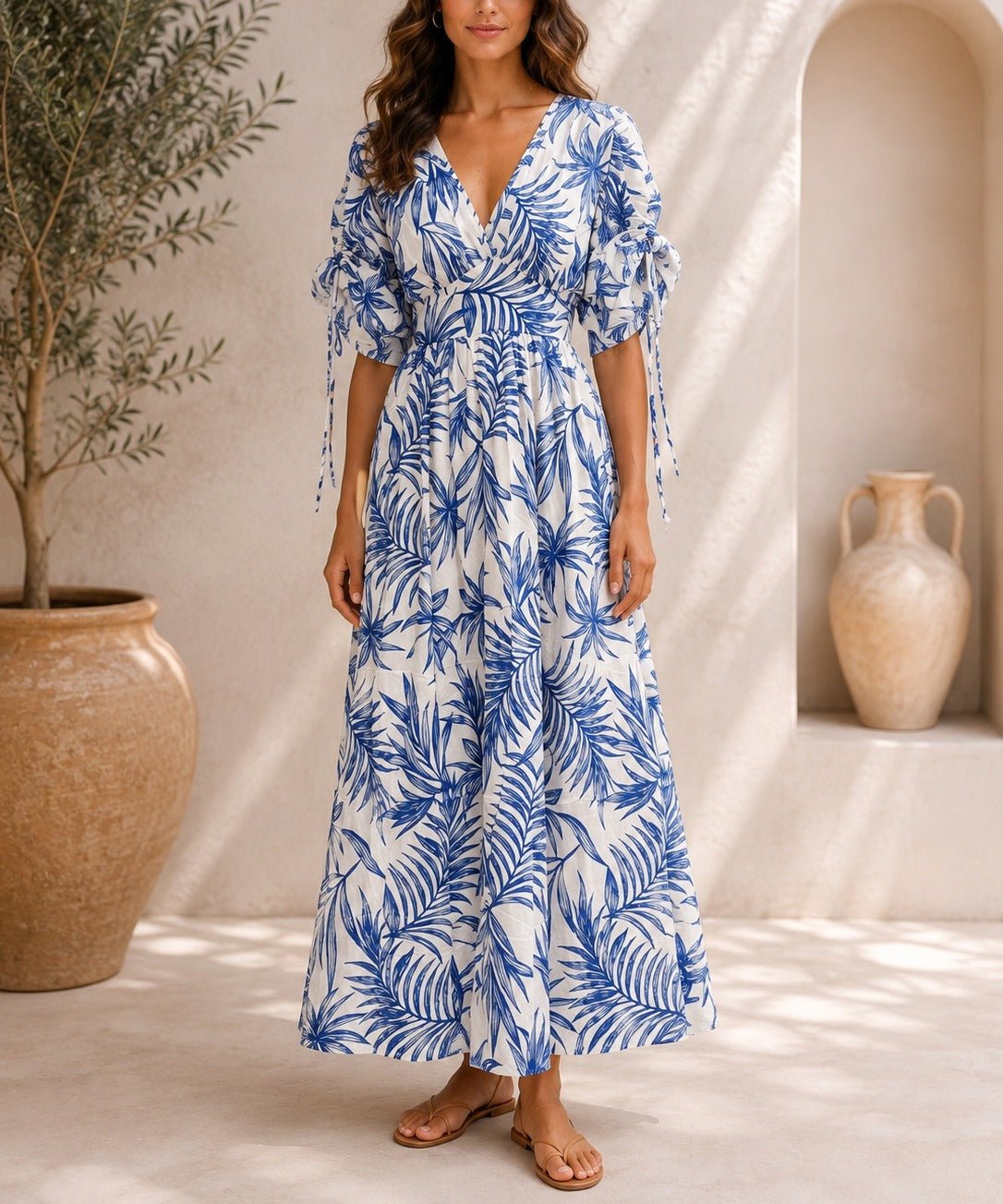 Ladies Blue Chiffon Ruche Sleeve Dress - StylePhase SA
