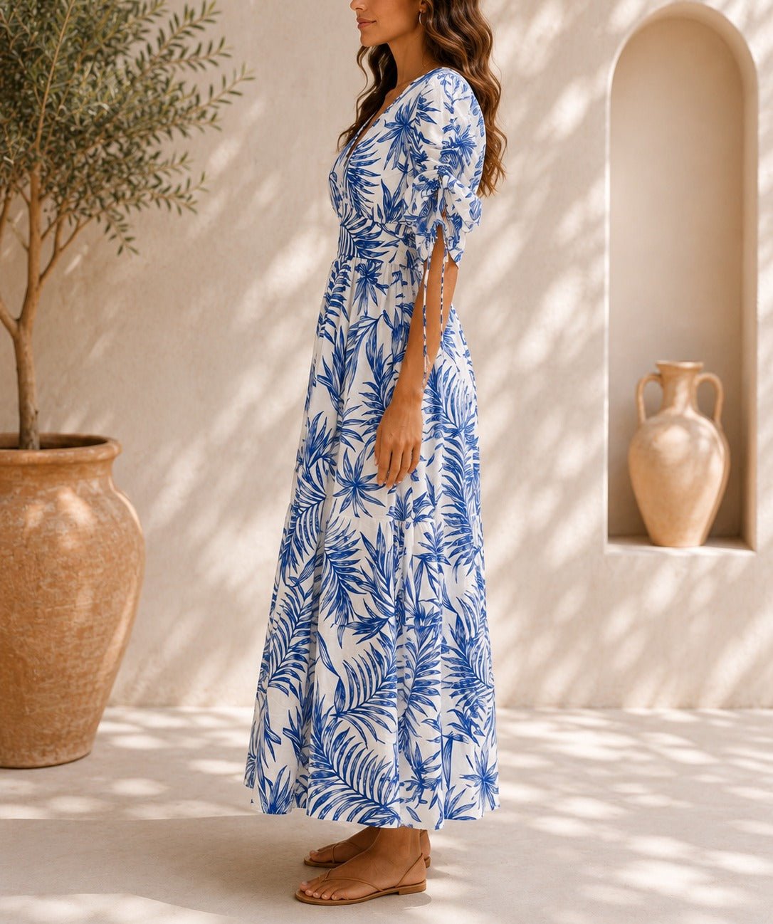 Ladies Blue Chiffon Ruche Sleeve Dress - StylePhase SA