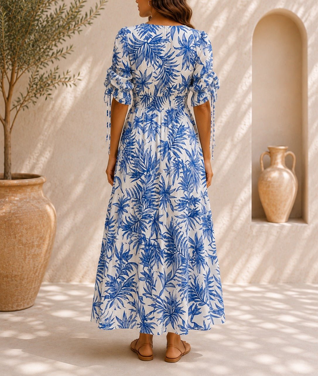 Ladies Blue Chiffon Ruche Sleeve Dress - StylePhase SA