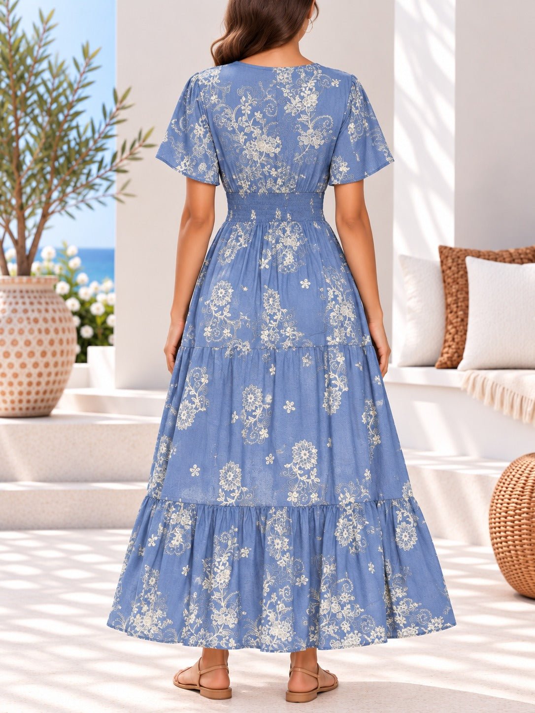 Ladies Blue Cinched Waist Tier Dress - StylePhase SA