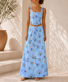 Ladies Blue Crop Top Floral Two-Piece Set - StylePhase SA