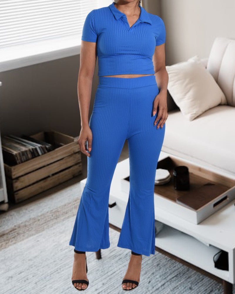 Ladies Blue Crop Two Piece Set - StylePhase SA