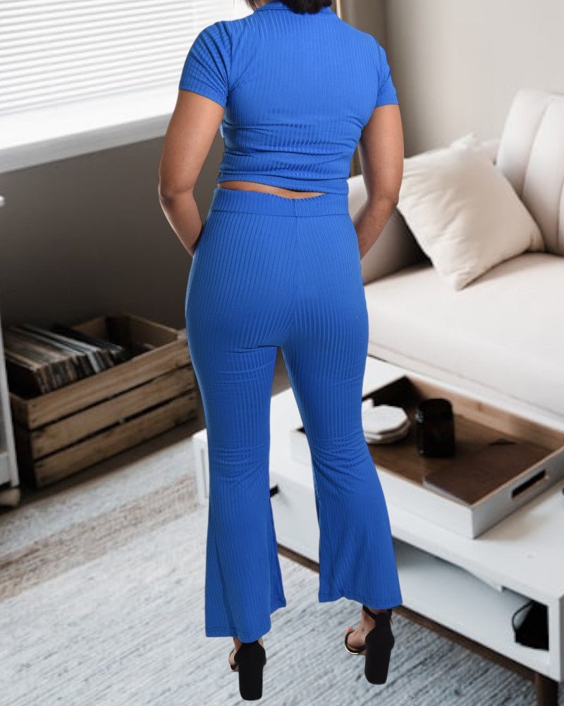 Ladies Blue Crop Two Piece Set - StylePhase SA