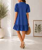 Ladies Blue Demin Bubble Sleeve Ruffle Hem Dress - StylePhase SA