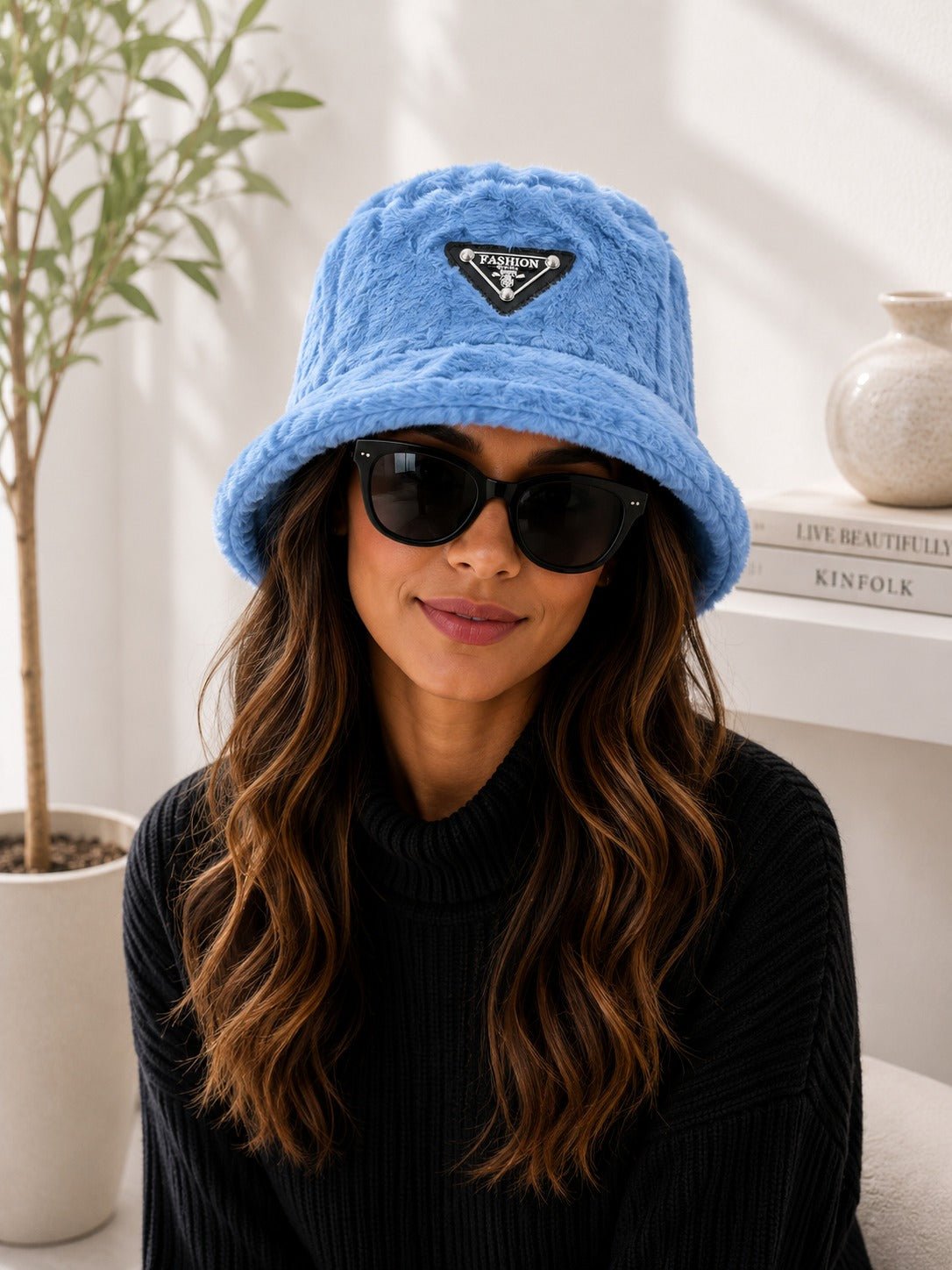 Ladies Blue Faux Fur Bucket Hat - StylePhase SA