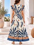 Ladies Blue Fern Print Maxi Dress - StylePhase SA