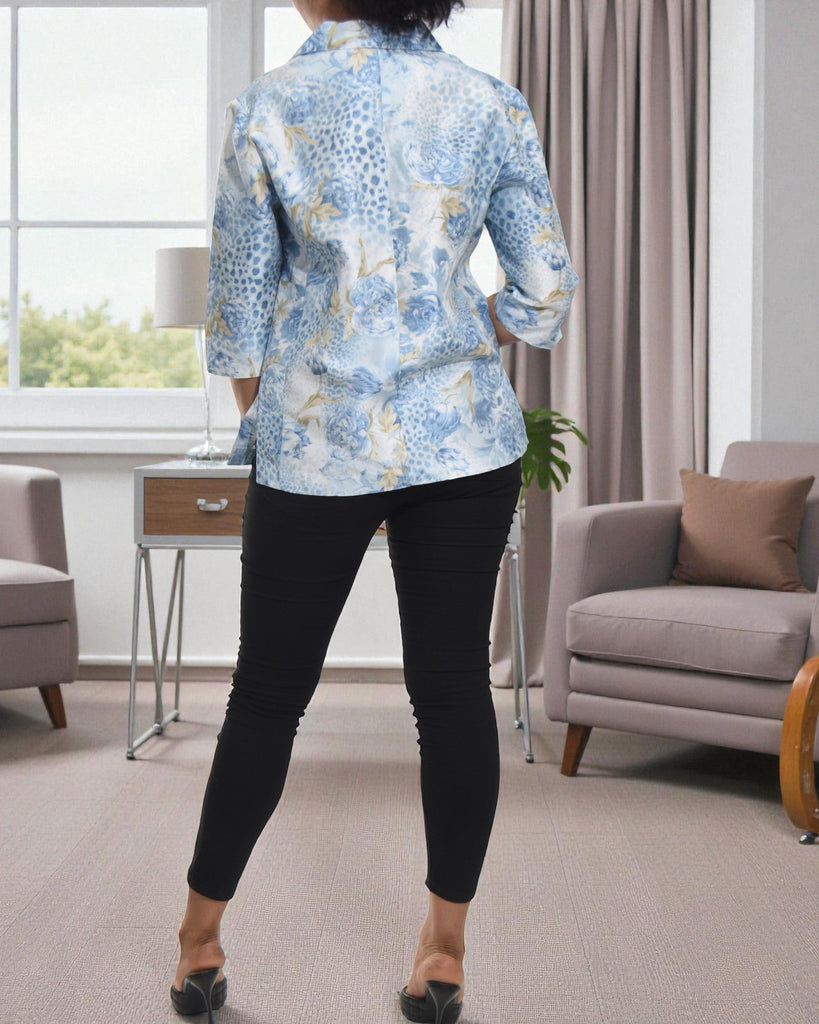 Ladies Blue Floral Button Front Top - StylePhase SA