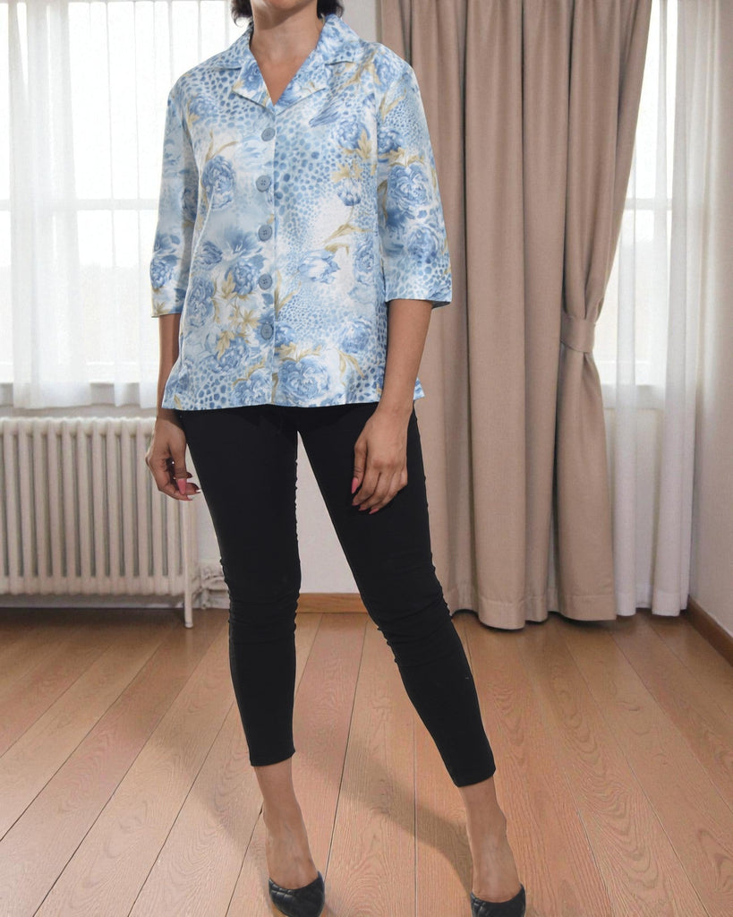 Ladies Blue Floral Button Front Top - StylePhase SA